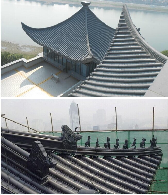 河南寺廟收費站景區建筑鋁合金仿古瓦 1.0厚鋁筒板瓦 吻獸-- 浙江金展鋼品制造有限公司