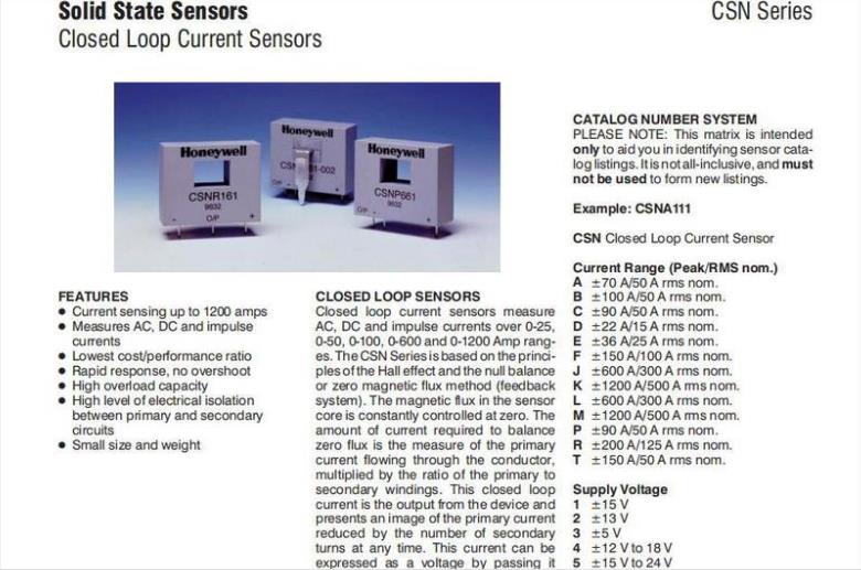 CSNP661霍尼韋爾電流傳感器-- 美國霍尼韋爾閥門（中國）有限公司